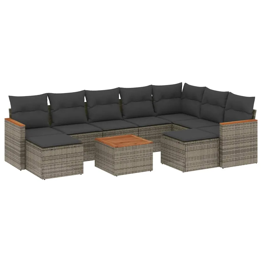 Salon de jardin avec coussins 10 pcs gris résine tressée - 2