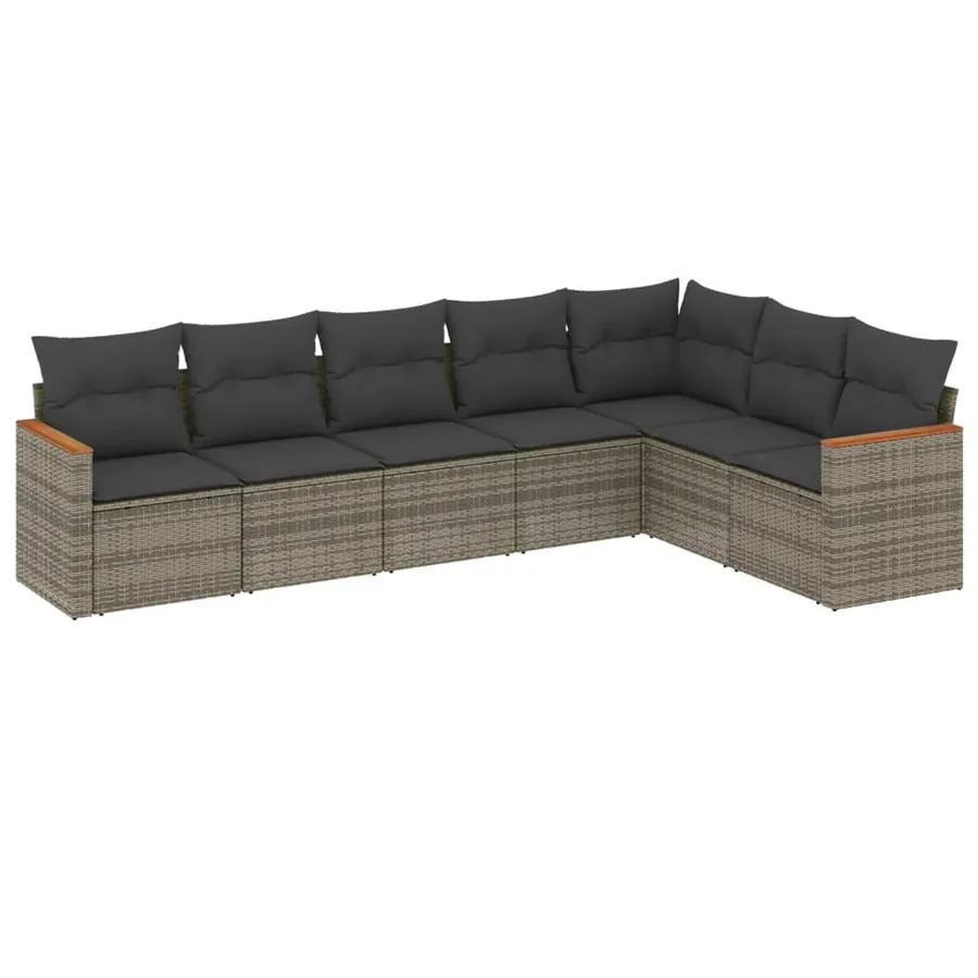 Salon de jardin avec coussins 7 pcs gris résine tressée - 2