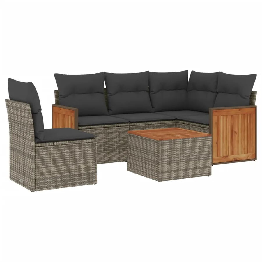 Salon de jardin 6 pcs avec coussins gris résine tressée - 2