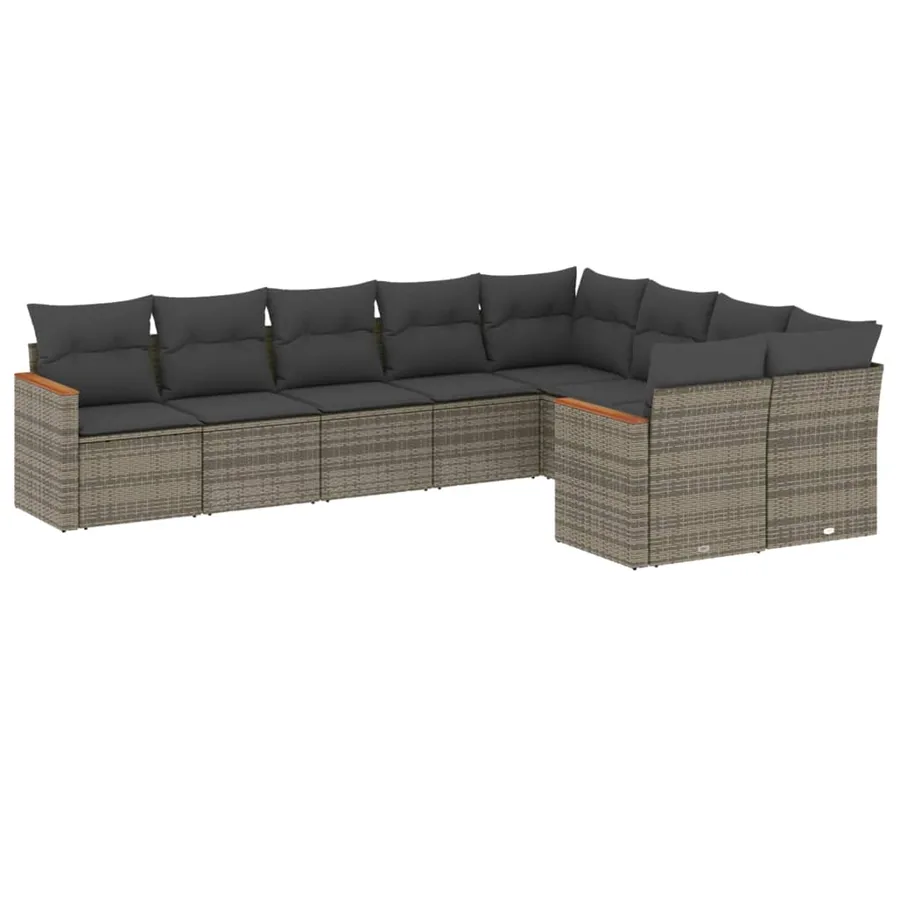Salon de jardin 9 pcs avec coussins gris résine tressée - 2