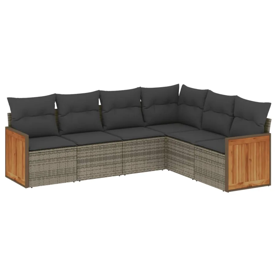 Salon de jardin 6 pcs avec coussins gris résine tressée - 2