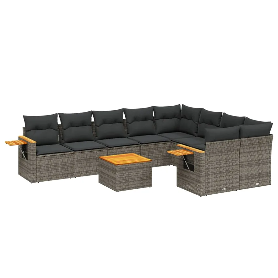 Salon de jardin avec coussins 10 pcs gris résine tressée - 2