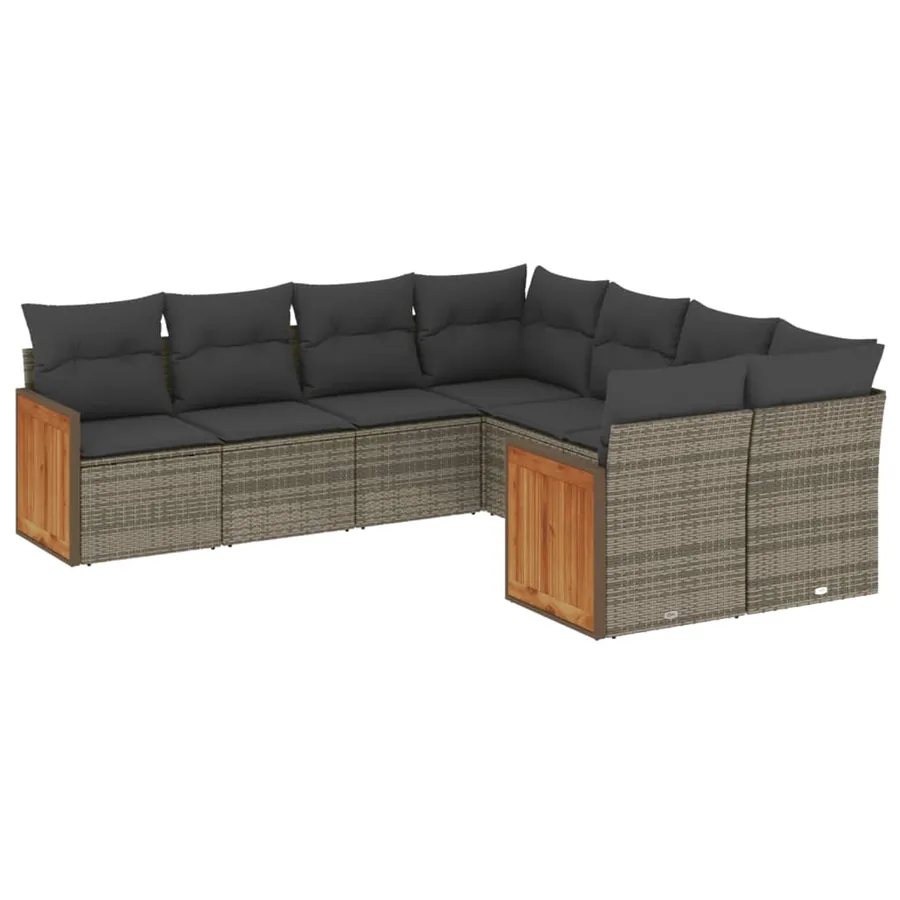 Salon de jardin 8 pcs avec coussins gris résine tressée - 2
