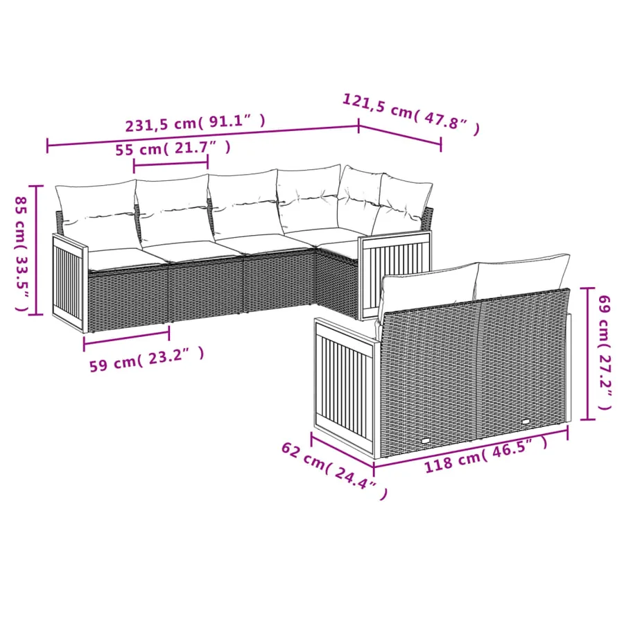 Salon de jardin avec coussins 7 pcs gris résine tressée - 3