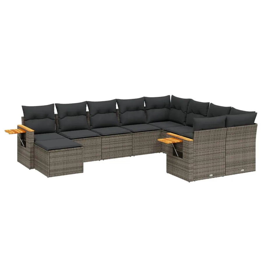 Salon de jardin avec coussins 10 pcs gris résine tressée - 2