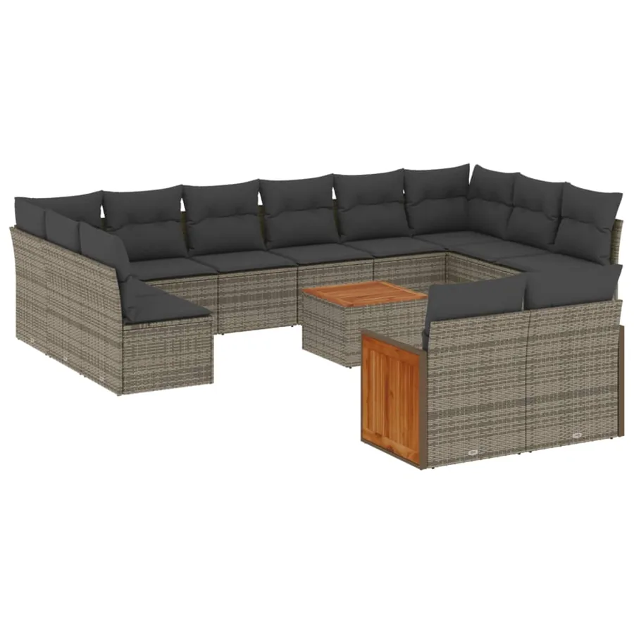 Salon de jardin avec coussins 13 pcs gris résine tressée - 2