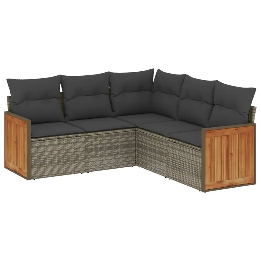 Salon de jardin 5 pcs avec coussins gris résine tressée - 2