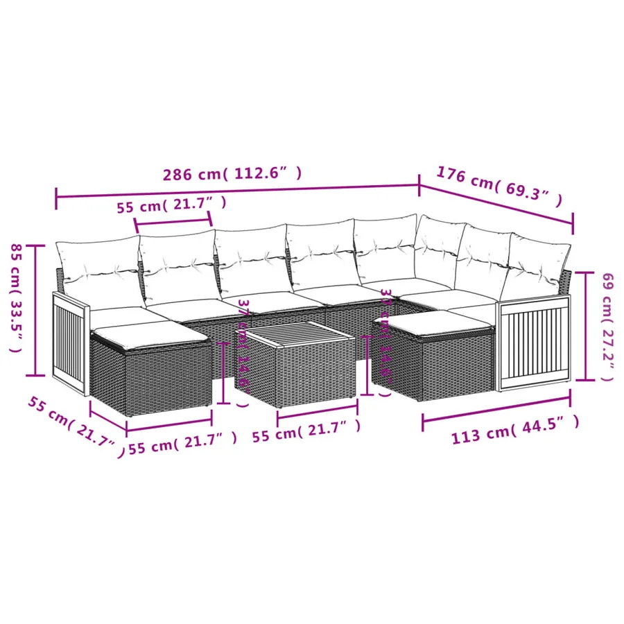 Salon de jardin avec coussins 10 pcs gris résine tressée - 3