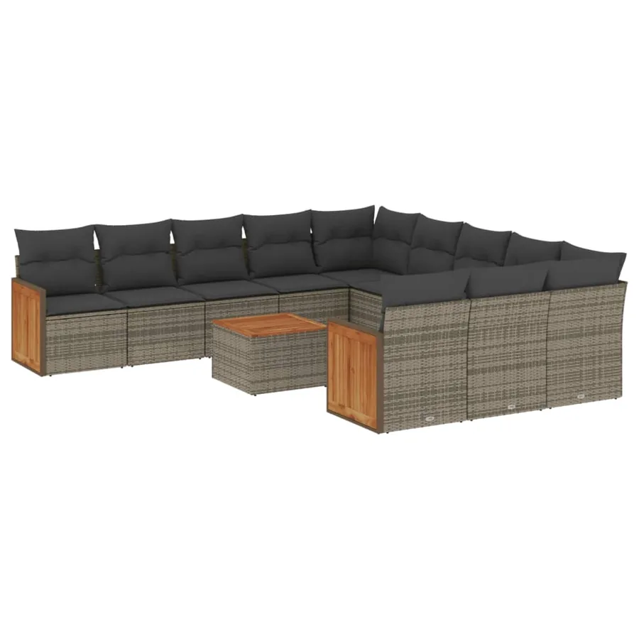 Salon de jardin avec coussins 12 pcs gris résine tressée - 2