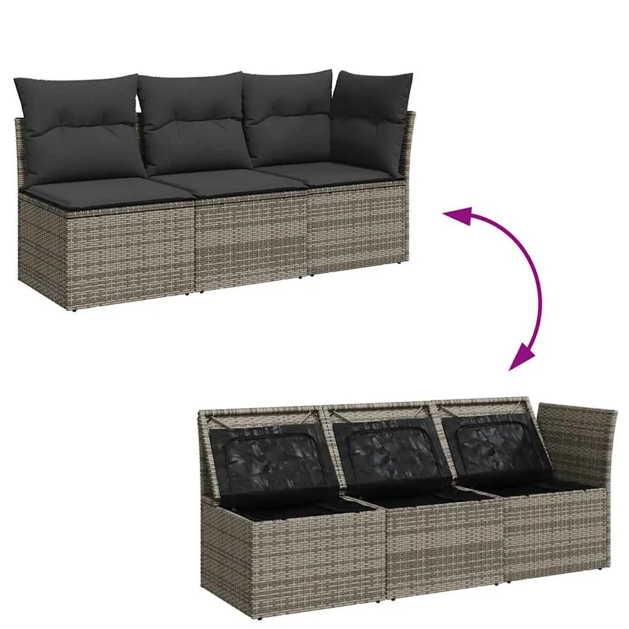 Canapé de jardin avec coussins 3 places gris résine tressée - 7