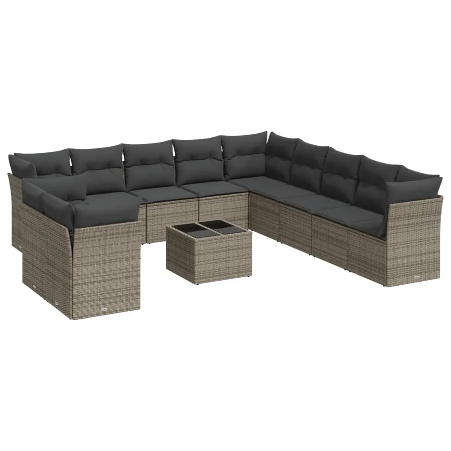 Salon de jardin avec coussins 12 pcs gris résine tressée - 2