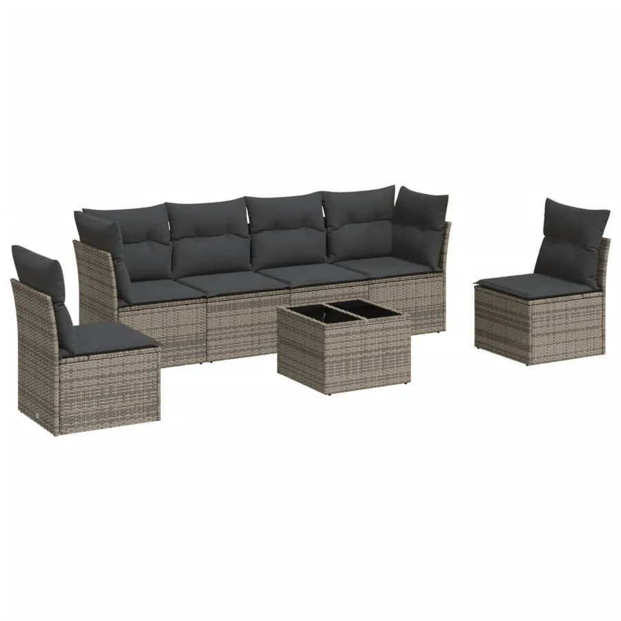 Salon de jardin avec coussins 7 pcs gris résine tressée - 2