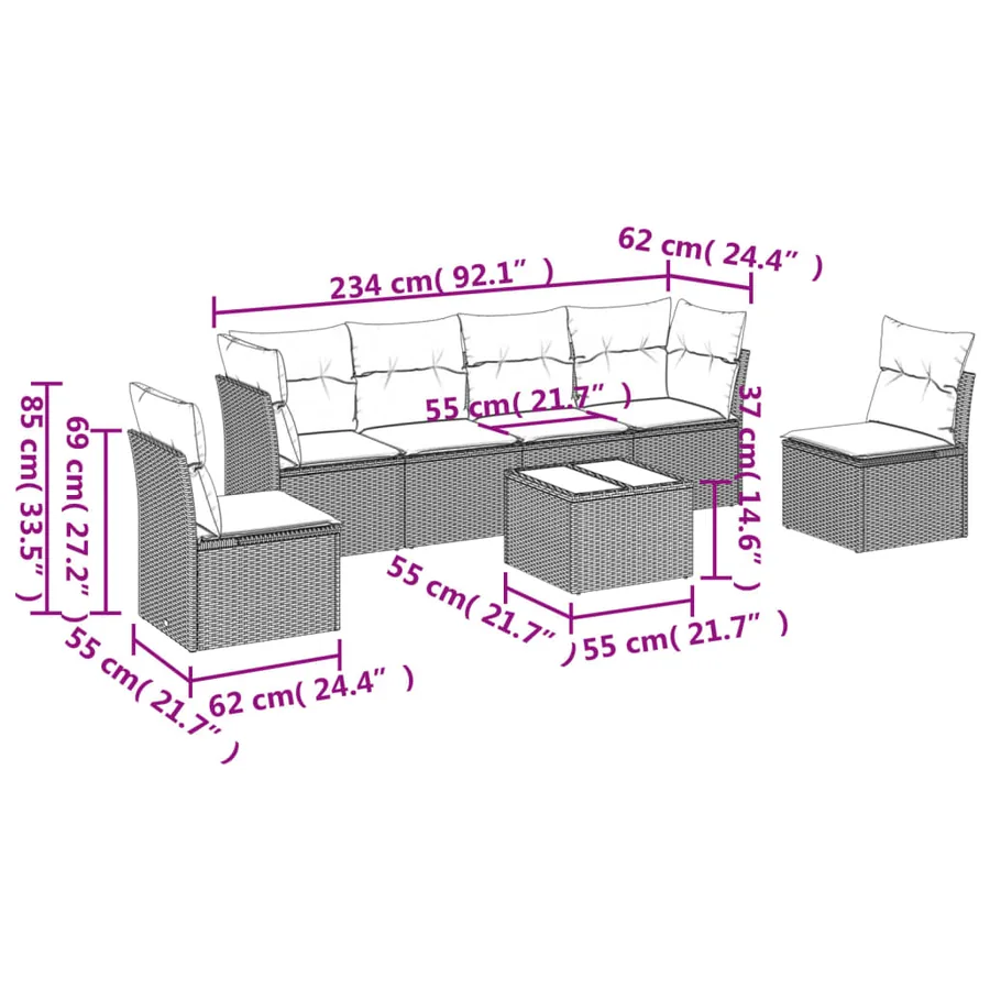 Salon de jardin avec coussins 7 pcs gris résine tressée - 3