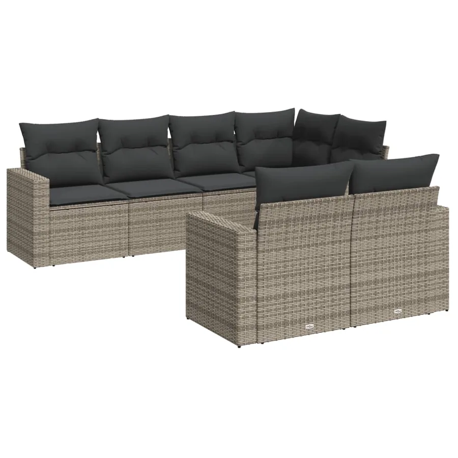 Salon de jardin avec coussins 7 pcs gris résine tressée - 2