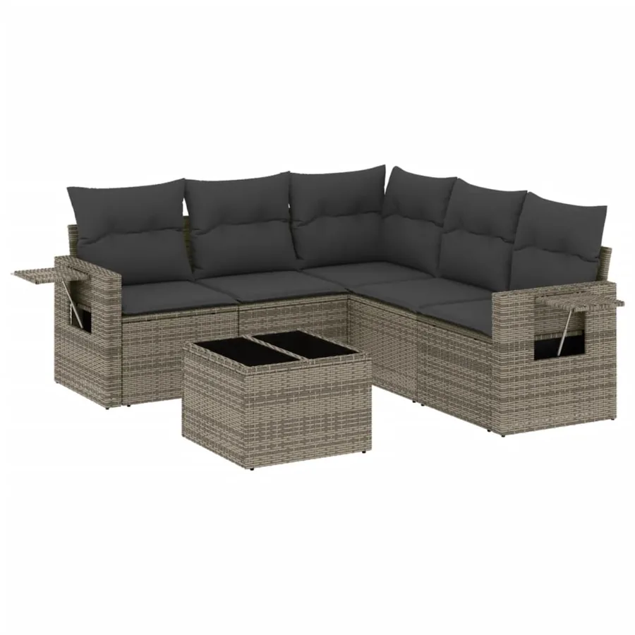 Salon de jardin 6 pcs avec coussins gris résine tressée - 2