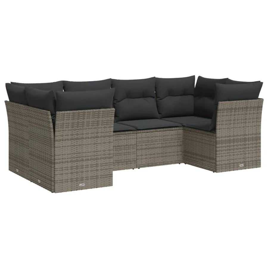 Salon de jardin 6 pcs avec coussins gris résine tressée - 2