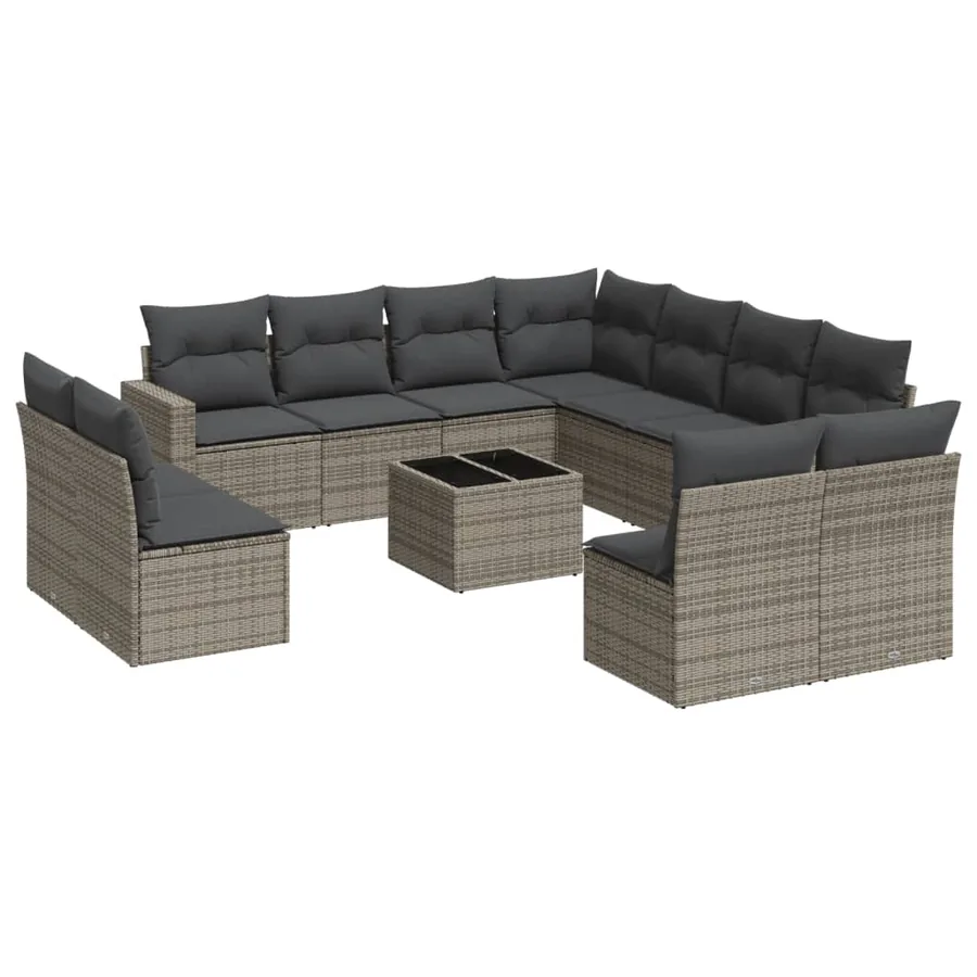 Salon de jardin avec coussins 12 pcs gris résine tressée - 2