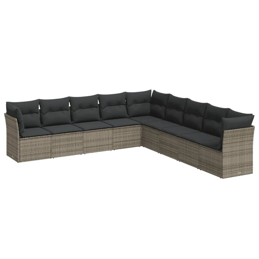 Salon de jardin 9 pcs avec coussins gris résine tressée - 2