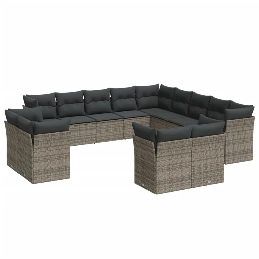 Salon de jardin avec coussins 13 pcs gris résine tressée - 2
