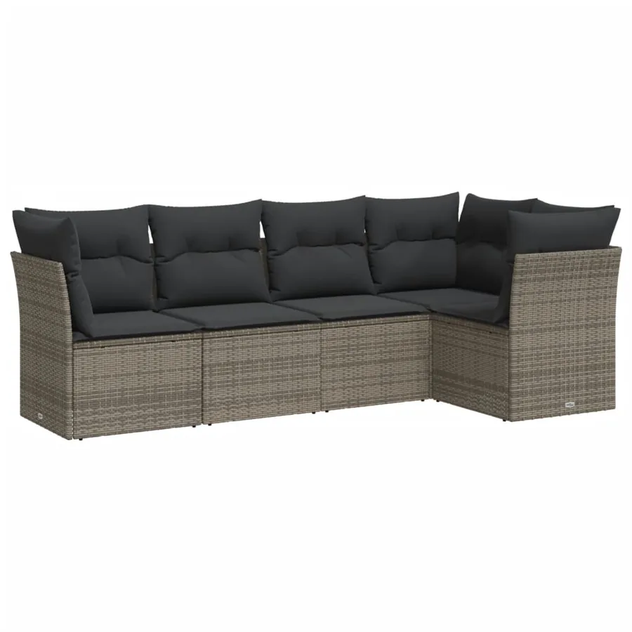 Salon de jardin 5 pcs avec coussins gris résine tressée - 2