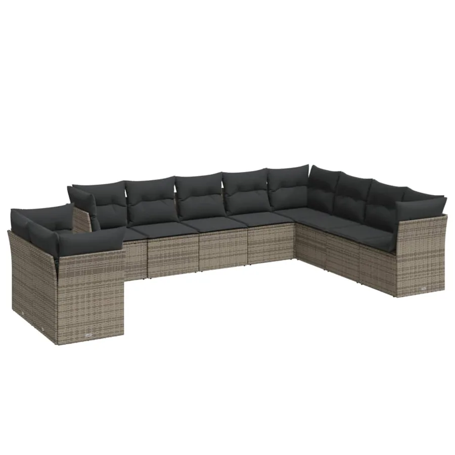 Salon de jardin avec coussins 10 pcs gris résine tressée - 2