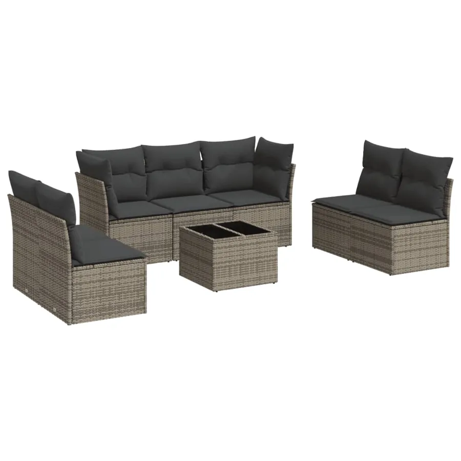 Salon de jardin 8 pcs avec coussins gris résine tressée - 2