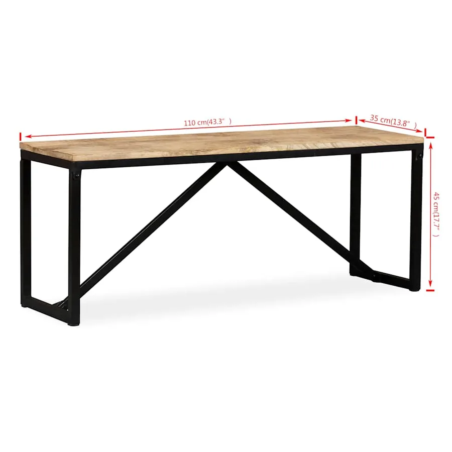 Banc 110 x 35 x 45 cm Bois de manguier massif - 9