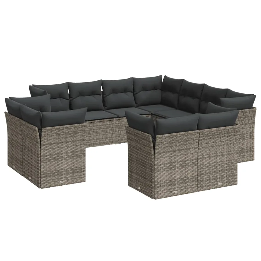 Salon de jardin 11 pcs avec coussins gris résine tressée - 2