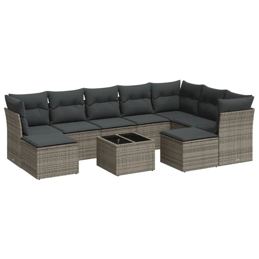 Salon de jardin avec coussins 10 pcs gris résine tressée - 2