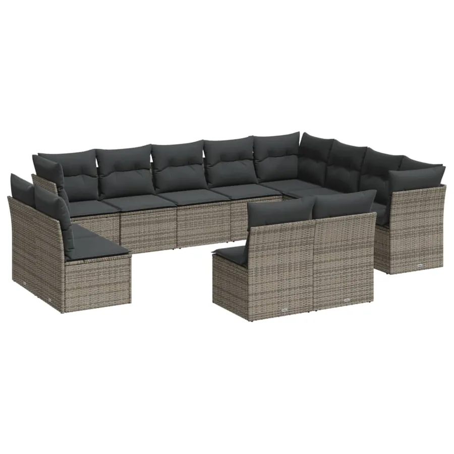 Salon de jardin avec coussins 12 pcs gris résine tressée - 2