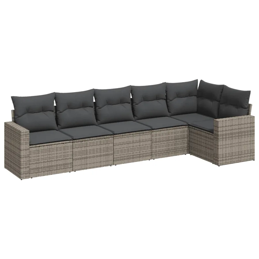 Salon de jardin 6 pcs avec coussins gris résine tressée - 2