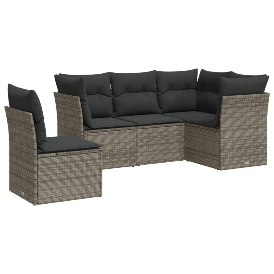 Salon de jardin 5 pcs avec coussins gris résine tressée - 2