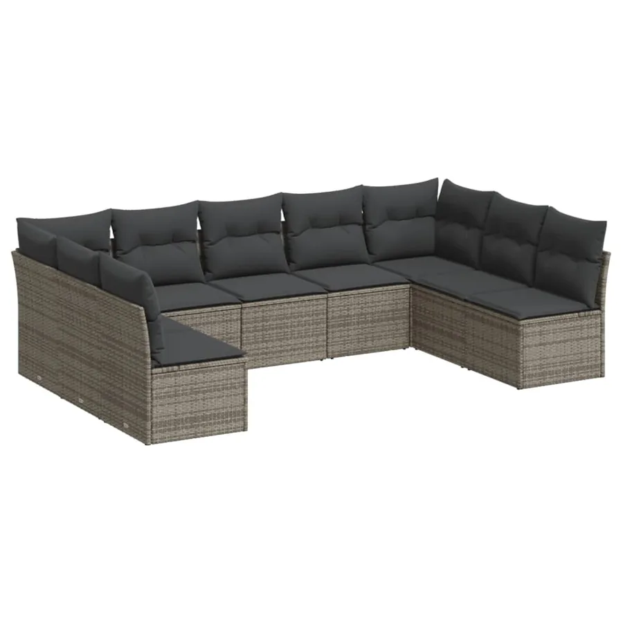Salon de jardin 9 pcs avec coussins gris résine tressée - 2