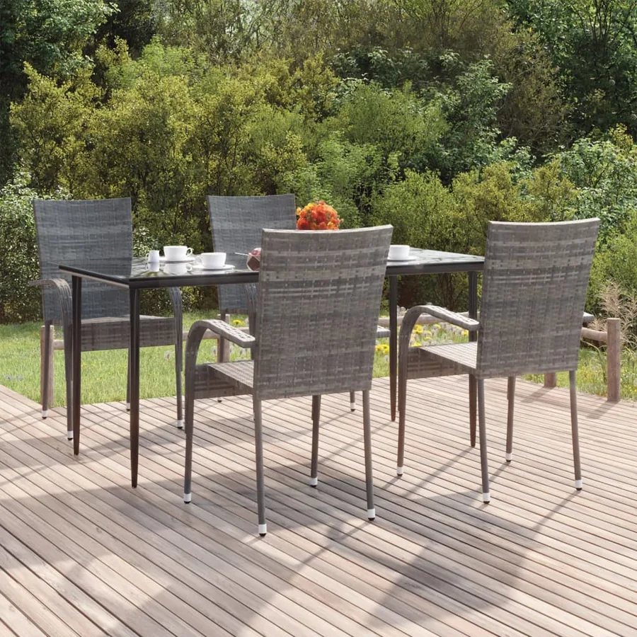 Ensemble à manger de jardin 5 pcs Gris Résine tressée