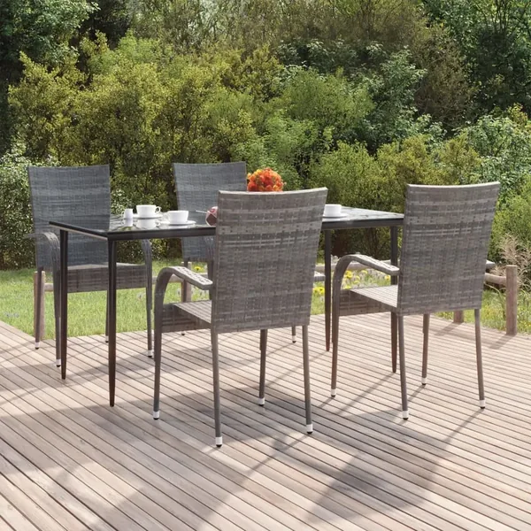 Ensemble à manger de jardin 5 pcs Gris Résine tressée