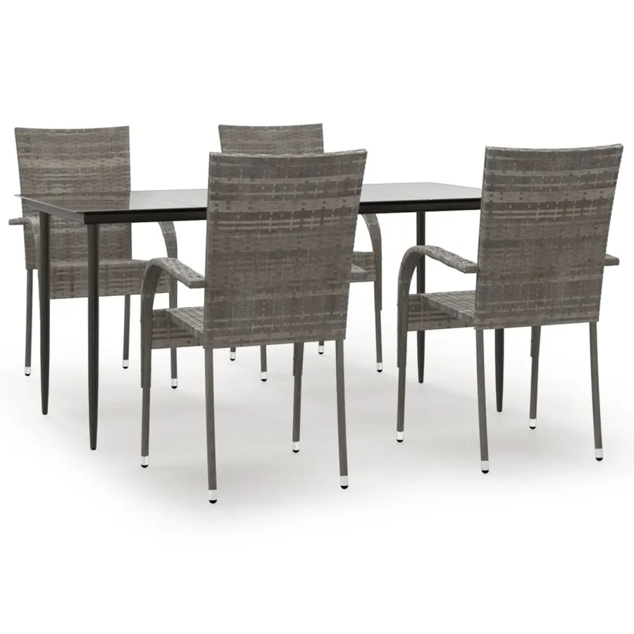 Ensemble à manger de jardin 5 pcs Gris Résine tressée - 2