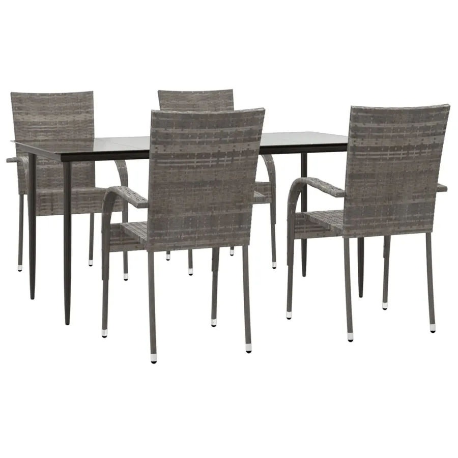 Ensemble à manger de jardin 5 pcs Gris Résine tressée - 3