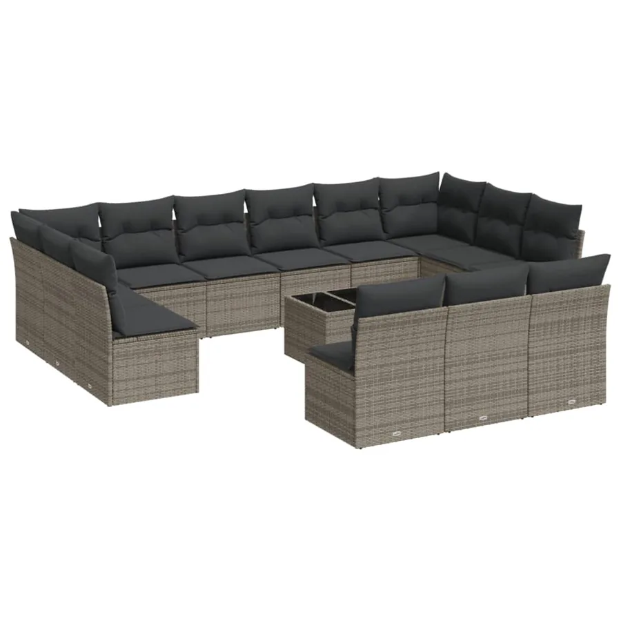 Salon de jardin avec coussins 14 pcs gris résine tressée - 2