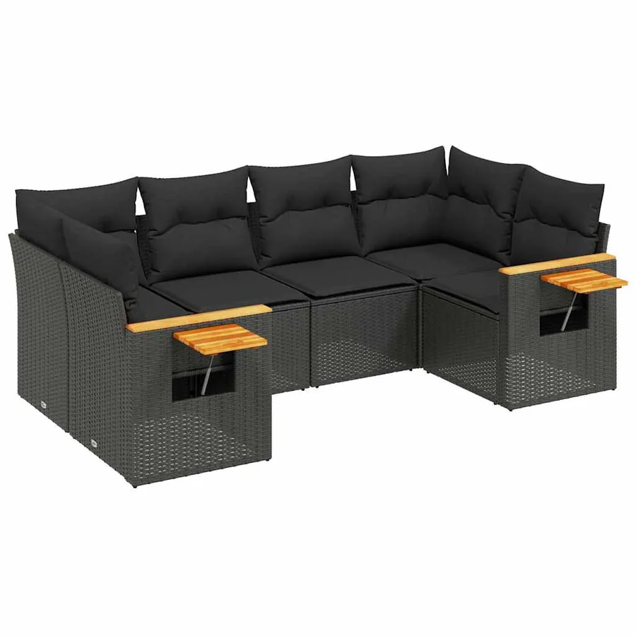 Salon de jardin 6 pcs avec coussins noir résine tressée - 2