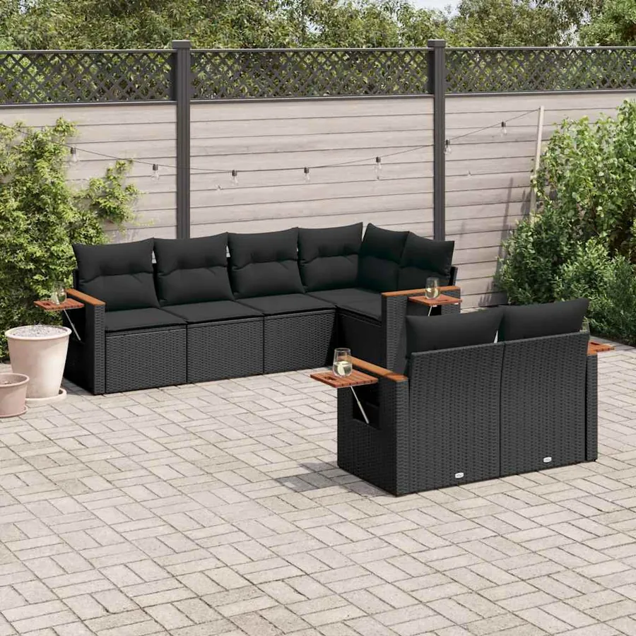 Salon de jardin 7 pcs avec coussins noir résine tressée 62 x 62 x 69 cm - 67,0 kg