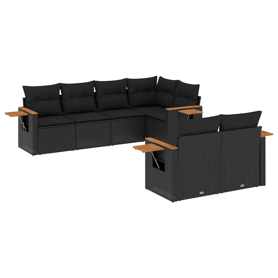 Salon de jardin 7 pcs avec coussins noir résine tressée 62 x 62 x 69 cm - 67,0 kg - 2