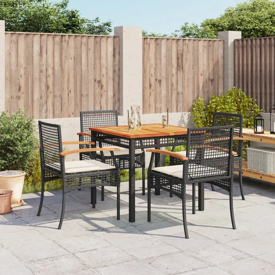 Ensemble à manger de jardin coussins 5pcs Noir Résine tressée