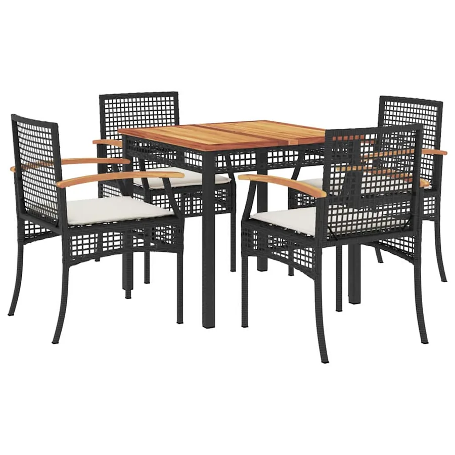 Ensemble à manger de jardin coussins 5pcs Noir Résine tressée - 2