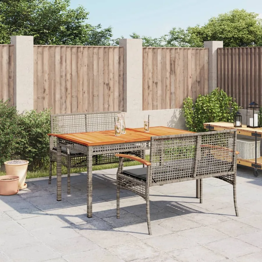 Ensemble à manger de jardin 3 pcs coussins gris résine tressée