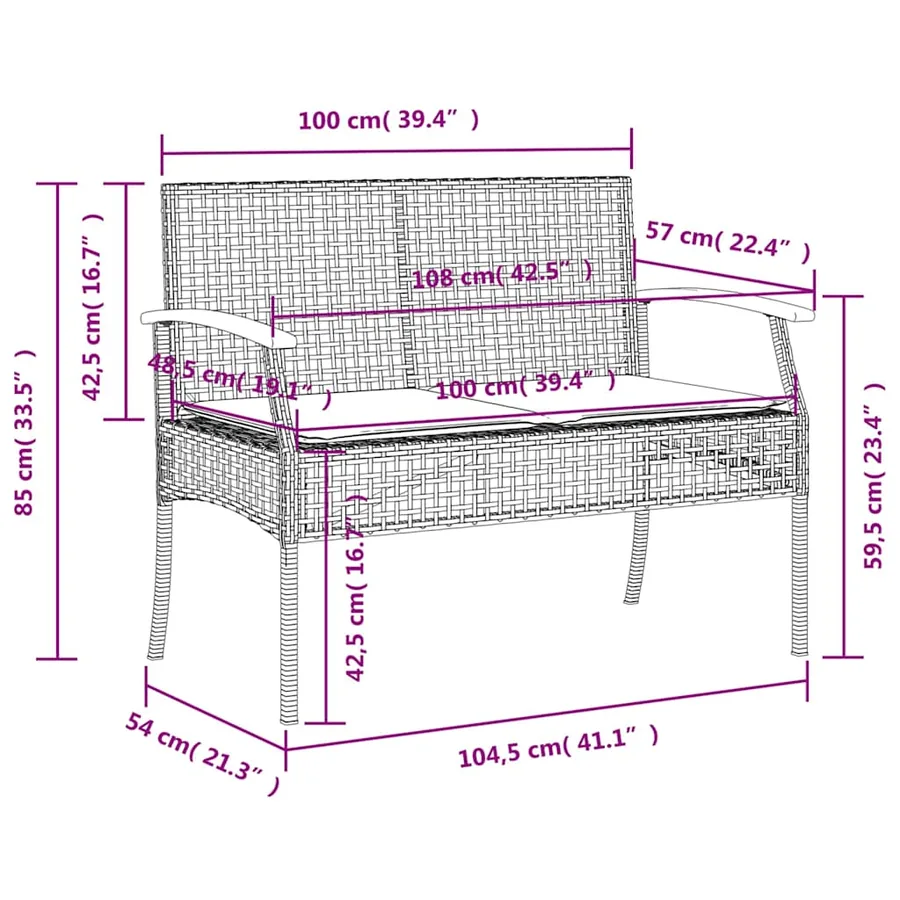 Ensemble à manger de jardin 3 pcs coussins gris résine tressée - 8