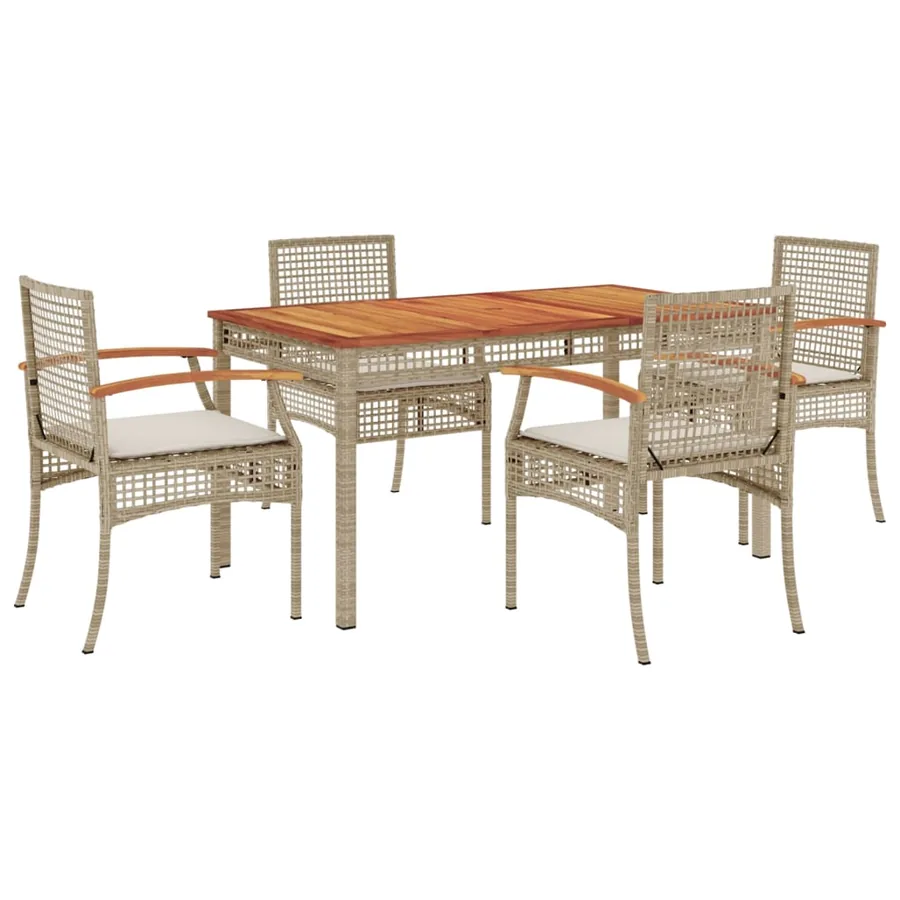 Ensemble à manger de jardin avec coussins 5pcs Beige poly rotin - 2