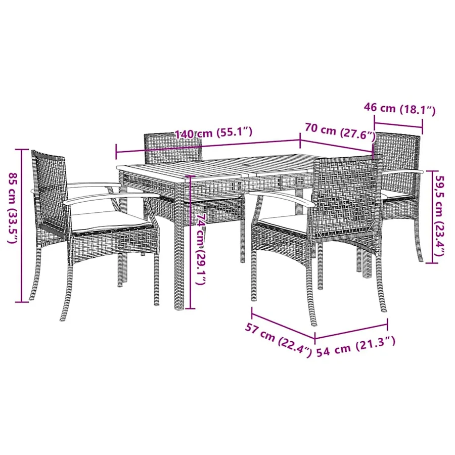 Ensemble à manger de jardin avec coussins 5pcs Beige poly rotin - 8