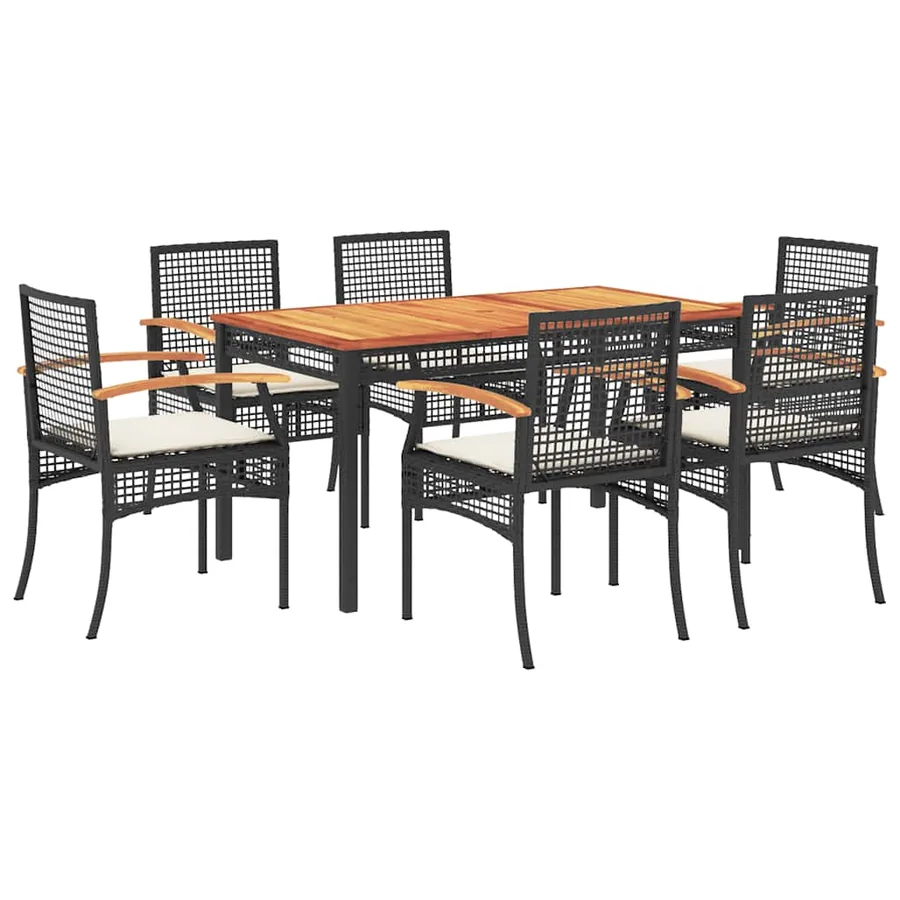 Ensemble à manger de jardin coussins 7pcs Noir Résine tressée - 2
