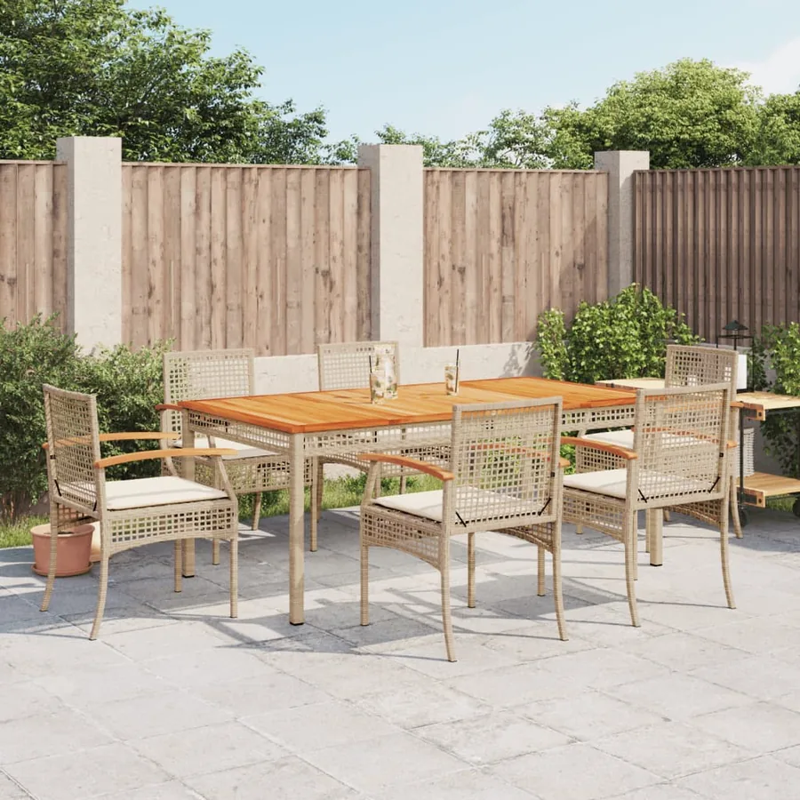 Ensemble à manger de jardin et coussins 7 pcs beige poly rotin