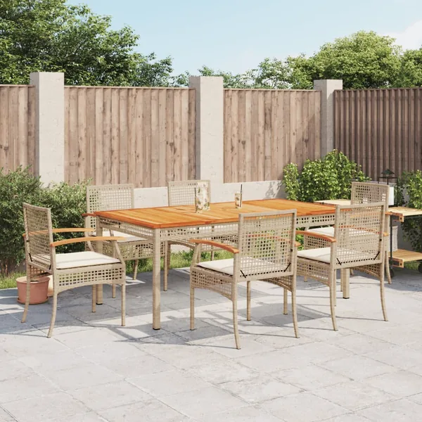 Ensemble à manger de jardin et coussins 7 pcs beige poly rotin